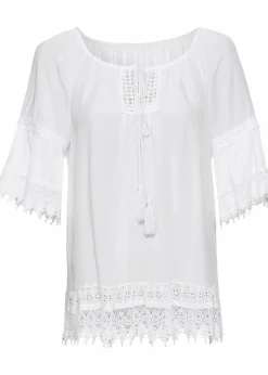 Damen bonprix Blusen & Tuniken|Nachhaltigere Materialien|Tunika mit Spitze aus softer Viskose
