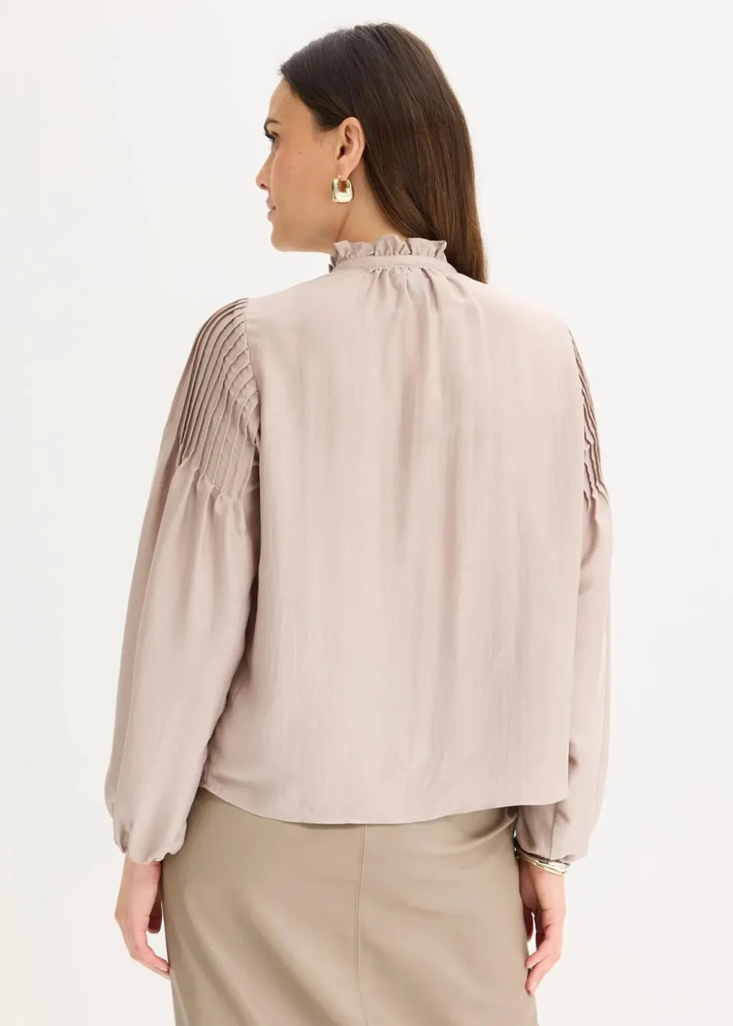 Damen bonprix Blusen & Tuniken|Bekleidung·Jacken & Mäntel|Tunikabluse aus glänzendem Satin mit Biesen