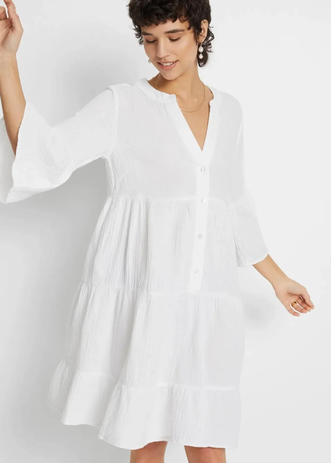 Damen bonprix Kleider|Bekleidung·Pullover & Strickjacken|Tunika-Kleid aus reiner Baumwolle