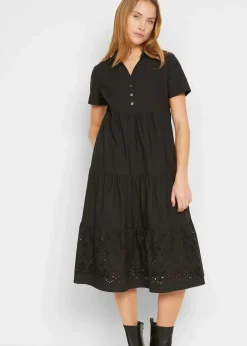 New Tunika-Kleid aus reiner Baumwolle mit Lochstickerei Damen Bekleidung·Pullover & Strickjacken|Kleider