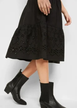 New Tunika-Kleid aus reiner Baumwolle mit Lochstickerei Damen Bekleidung·Pullover & Strickjacken|Kleider