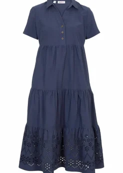 Damen bonprix Kleider|Bekleidung·Pullover & Strickjacken|Tunika-Kleid aus reiner Baumwolle mit Lochstickerei