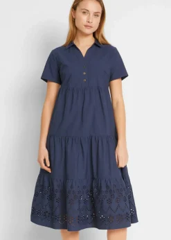 Damen bonprix Kleider|Bekleidung·Pullover & Strickjacken|Tunika-Kleid aus reiner Baumwolle mit Lochstickerei