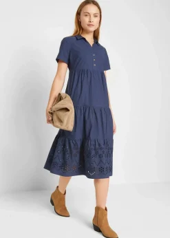 Damen bonprix Kleider|Bekleidung·Pullover & Strickjacken|Tunika-Kleid aus reiner Baumwolle mit Lochstickerei