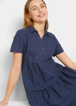 Damen bonprix Kleider|Bekleidung·Pullover & Strickjacken|Tunika-Kleid aus reiner Baumwolle mit Lochstickerei