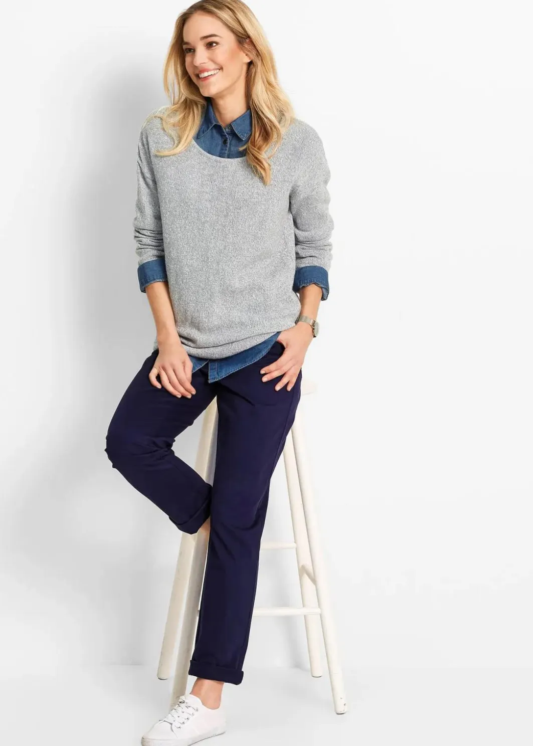 Damen bonprix Hosen|Bekleidung·Kleider|Twill Treggings aus elastischem Baumwoll-Mix