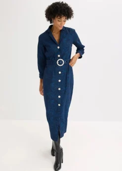Damen bonprix Bekleidung·Pullover & Strickjacken|Kleider|Twillkleid mit Gürtel (2-tlg.-Set)