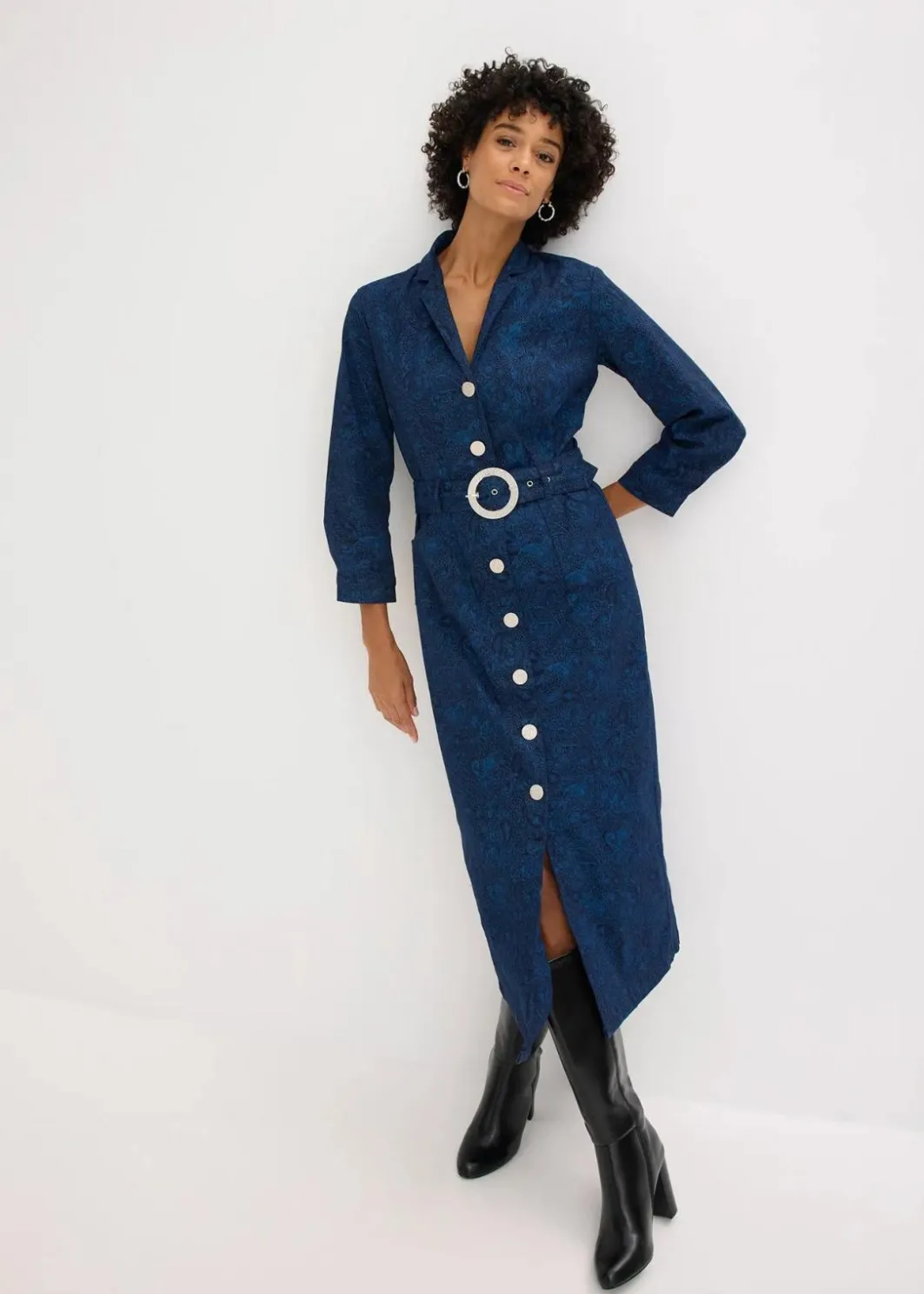 Damen bonprix Bekleidung·Pullover & Strickjacken|Kleider|Twillkleid mit Gürtel (2-tlg.-Set)