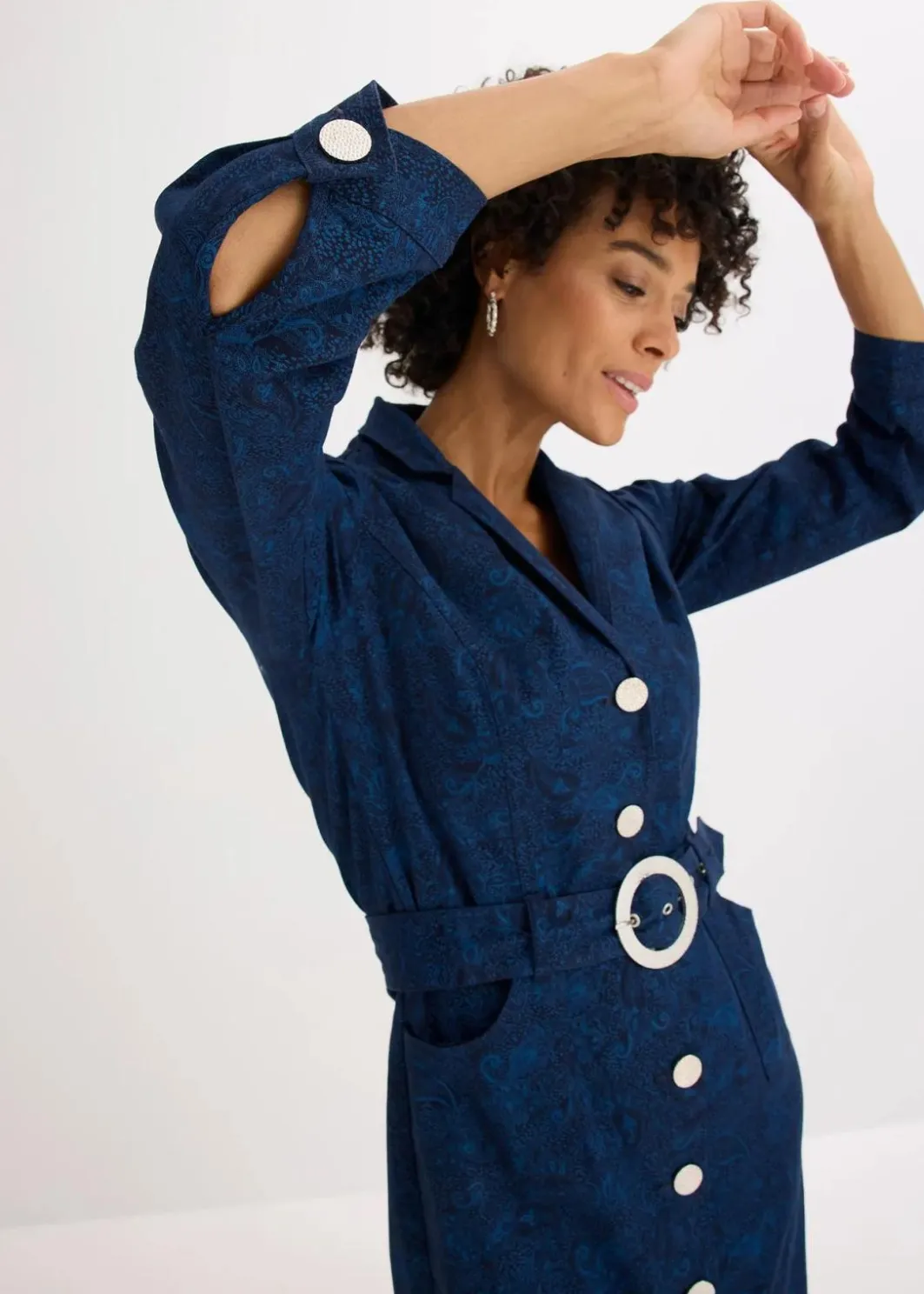 Damen bonprix Bekleidung·Pullover & Strickjacken|Kleider|Twillkleid mit Gürtel (2-tlg.-Set)