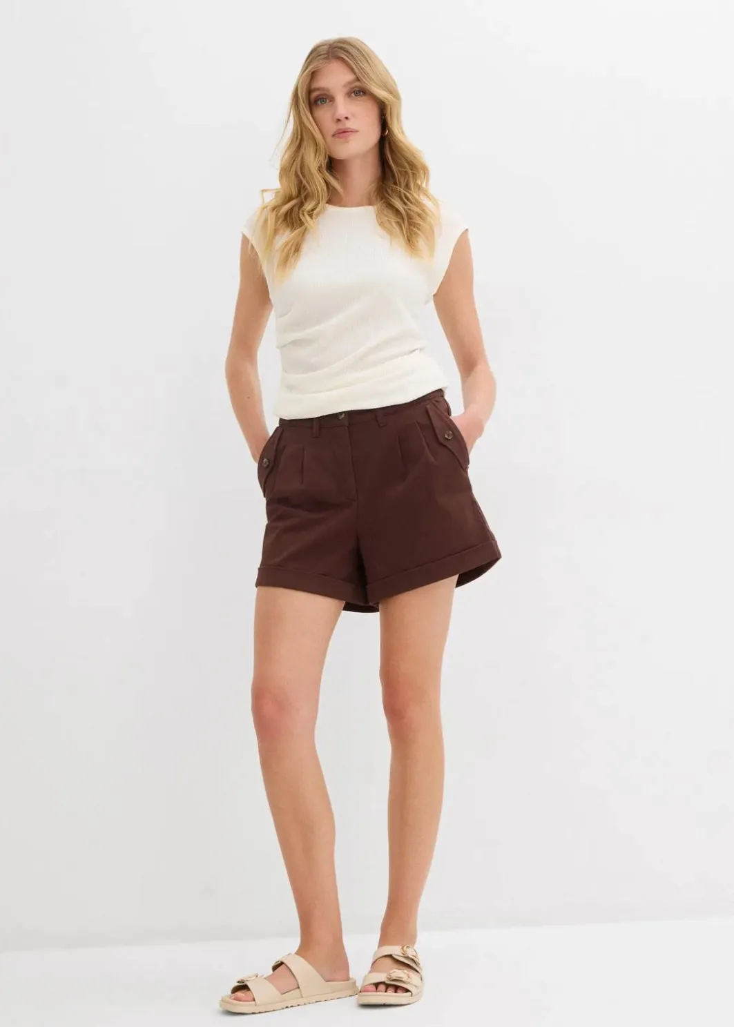 Damen bonprix Bekleidung·Outdoorbekleidung|Bekleidung·Kleider|Twill-Shorts mit hohem Bund
