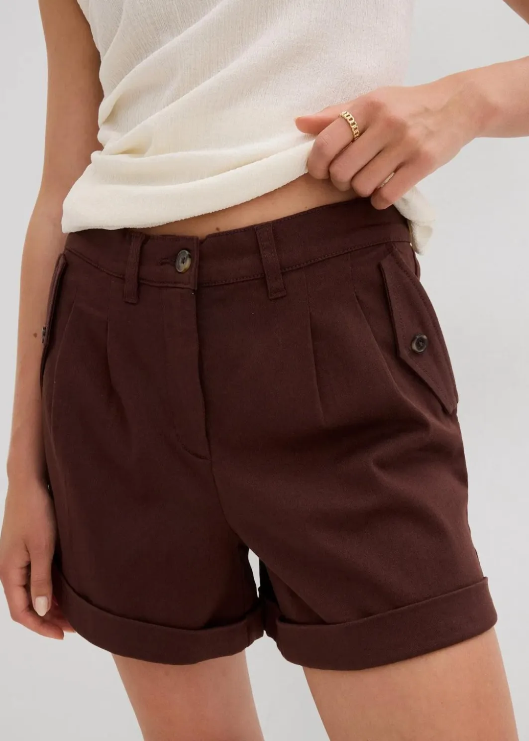 Damen bonprix Bekleidung·Outdoorbekleidung|Bekleidung·Kleider|Twill-Shorts mit hohem Bund