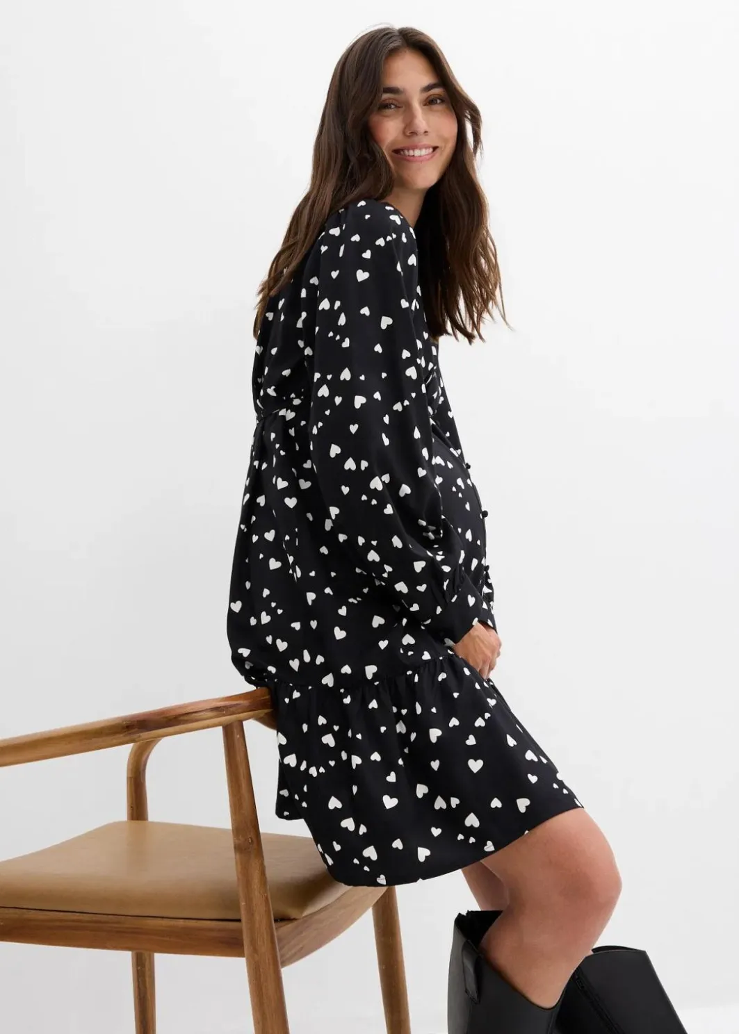 Sale Umstands- und Stillblusenkleid mit süßem Herzendruck aus reiner Viskose Damen Bekleidung·Blazer|Umstandsmode