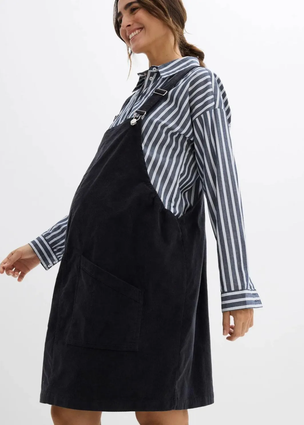 Damen bonprix Bekleidung·Blazer|Umstandsmode|Umstands-Latzkleid aus Baumwoll-Cord mit Stretch