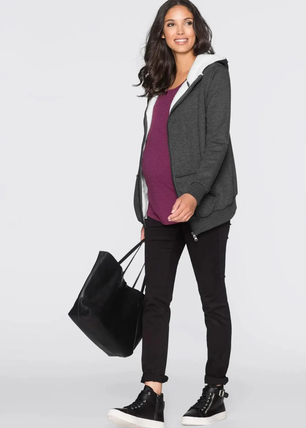 Outlet Umstands-Sweatjacke mit Baby-Einsatz und flauschiger Innenseite Damen Bekleidung·Blazer|Umstandsmode