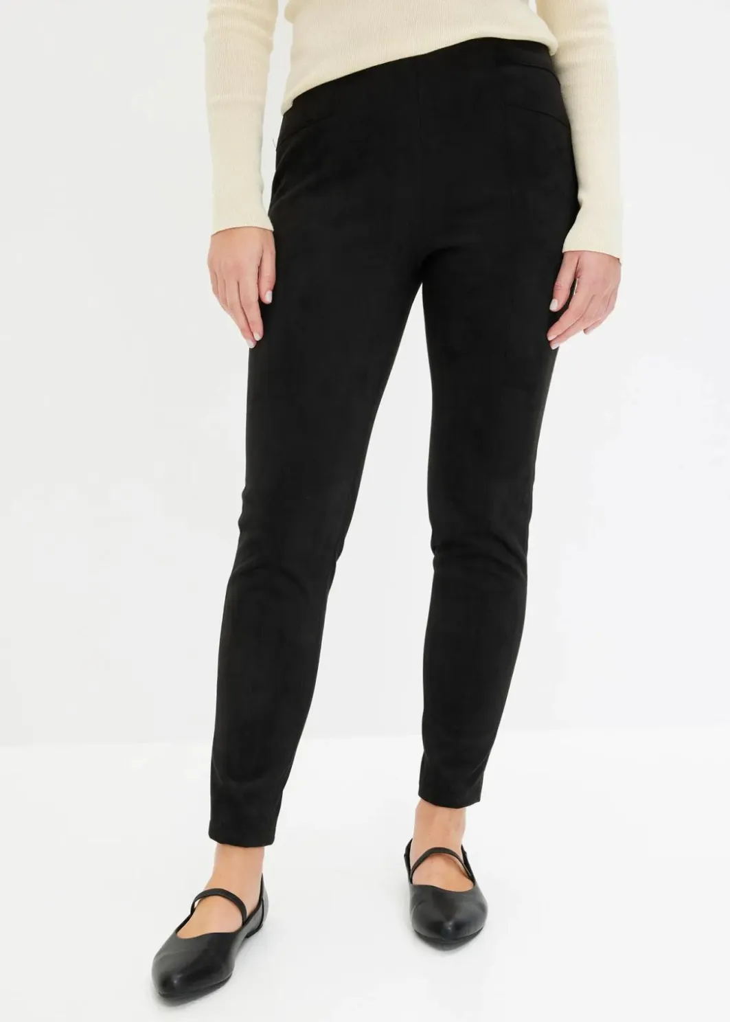 Damen bonprix Hosen|Bekleidung·Kleider|Velourlederimitat-Hose mit Bequembund