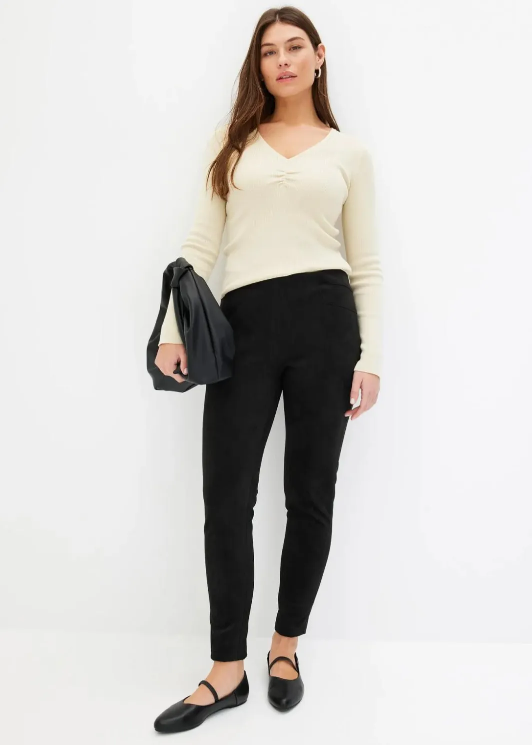 Damen bonprix Hosen|Bekleidung·Kleider|Velourlederimitat-Hose mit Bequembund