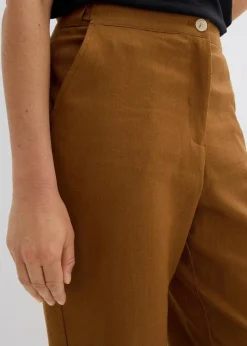 Sale Verkürzte High-Waist-Hose aus Leinen-Viskose-Mix Damen Nachhaltigere Materialien|Hosen