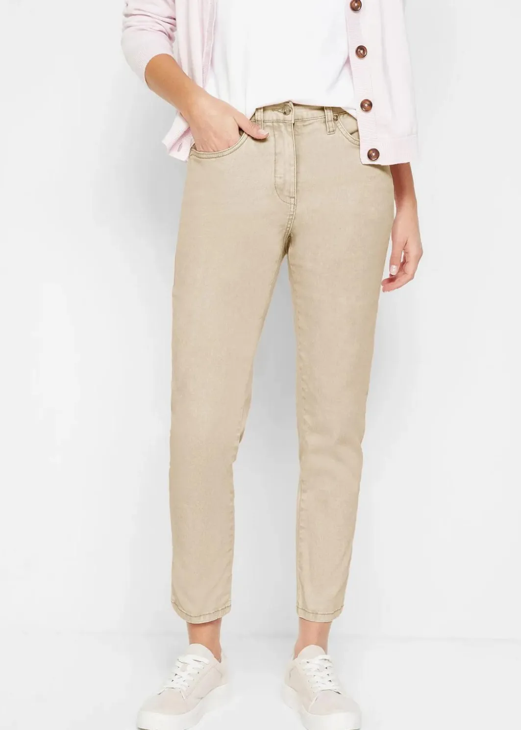 Damen bonprix Bekleidung·Kleider|Hosen|Verkürzte Twill-Hose im Used-Look
