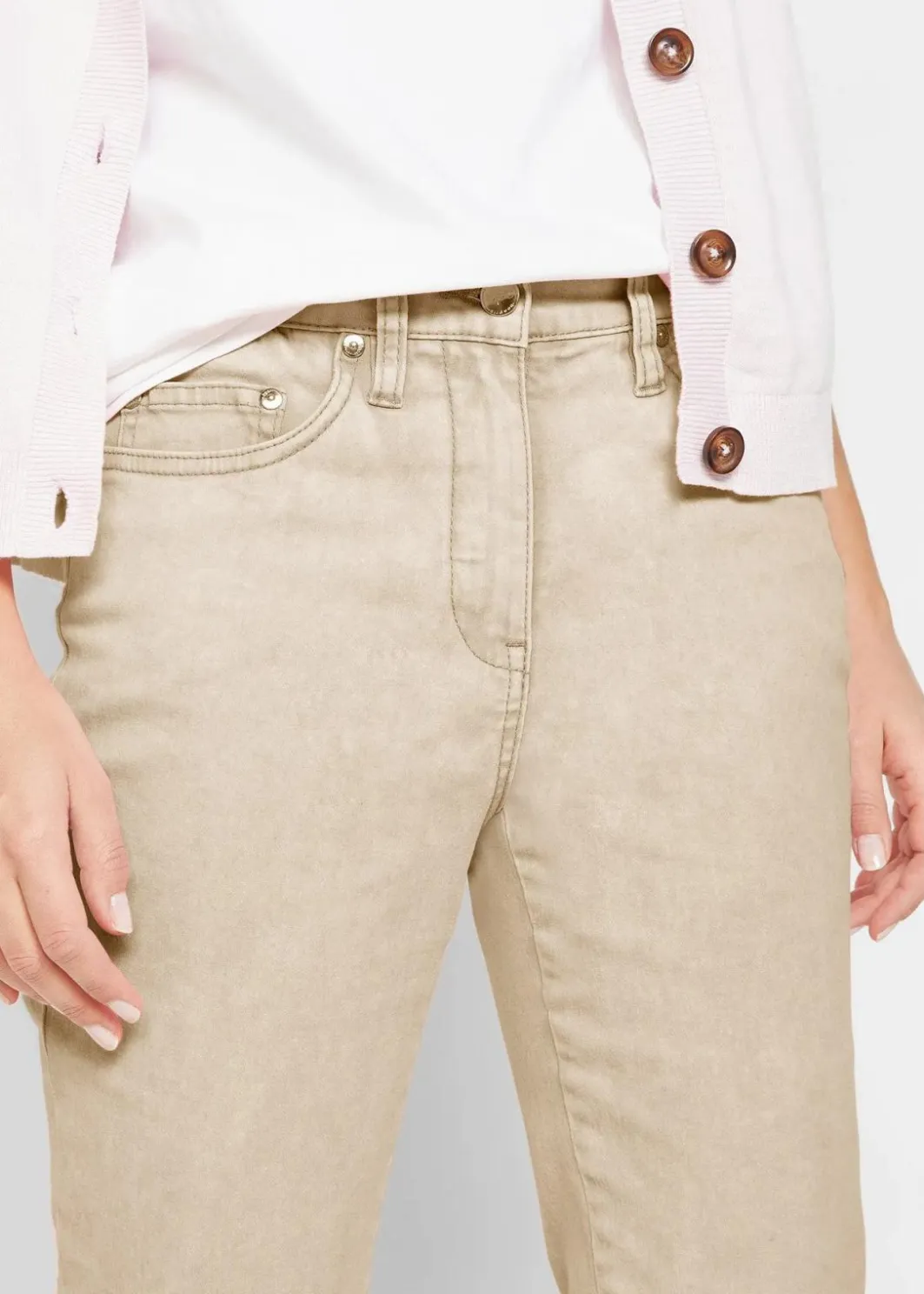 Damen bonprix Bekleidung·Kleider|Hosen|Verkürzte Twill-Hose im Used-Look