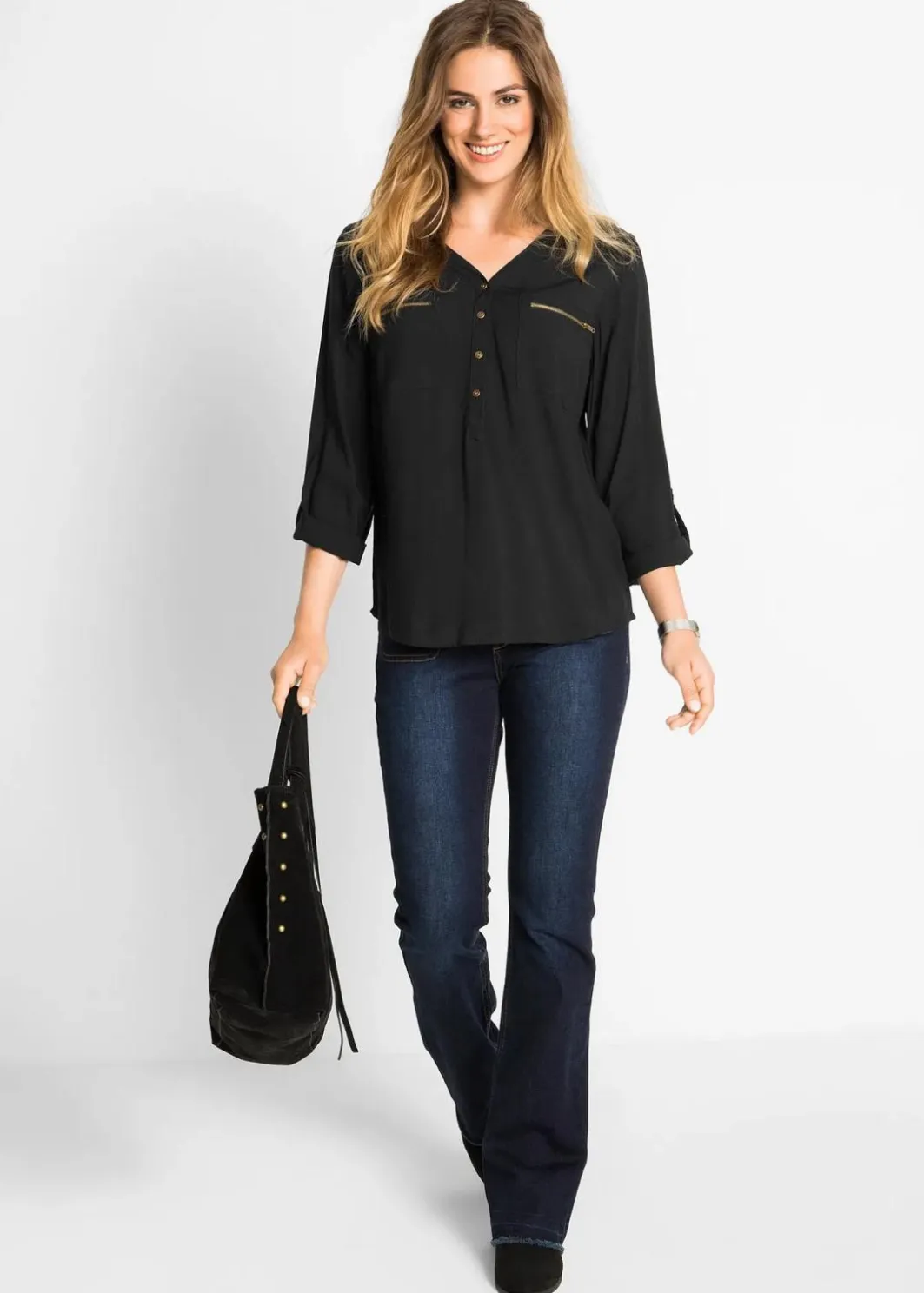 Clearance Viskose-Bluse mit V-Ausschnitt, langarm Damen Bekleidung·Jacken & Mäntel|Blusen & Tuniken