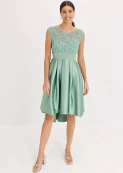 Best Vokuhila-Kleid aus glänzendem Satin mit Spitze Damen Bekleidung·Pullover & Strickjacken|Festliche Mode