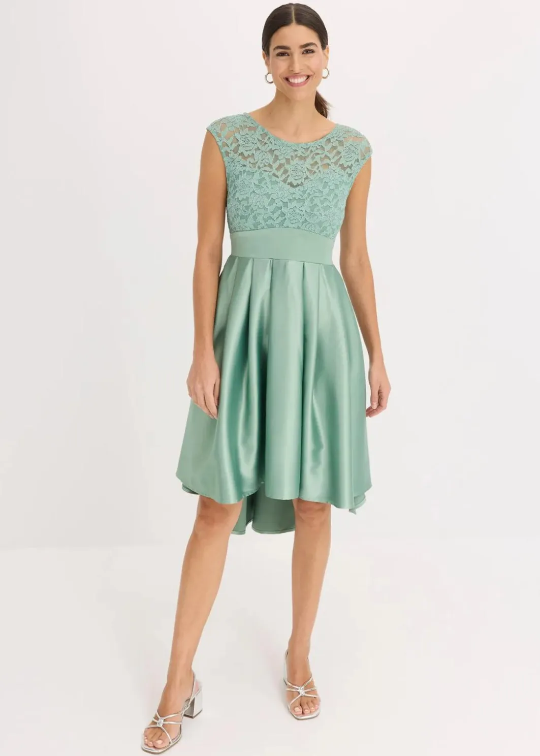 Best Vokuhila-Kleid aus glänzendem Satin mit Spitze Damen Bekleidung·Pullover & Strickjacken|Festliche Mode
