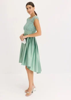 Best Vokuhila-Kleid aus glänzendem Satin mit Spitze Damen Bekleidung·Pullover & Strickjacken|Festliche Mode