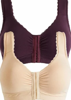Damen bonprix Große Cups D-H|Nachhaltigere Materialien|Vorderverschluss-BH ohne Bügel mit Bio-Baumwolle (2er Pack)