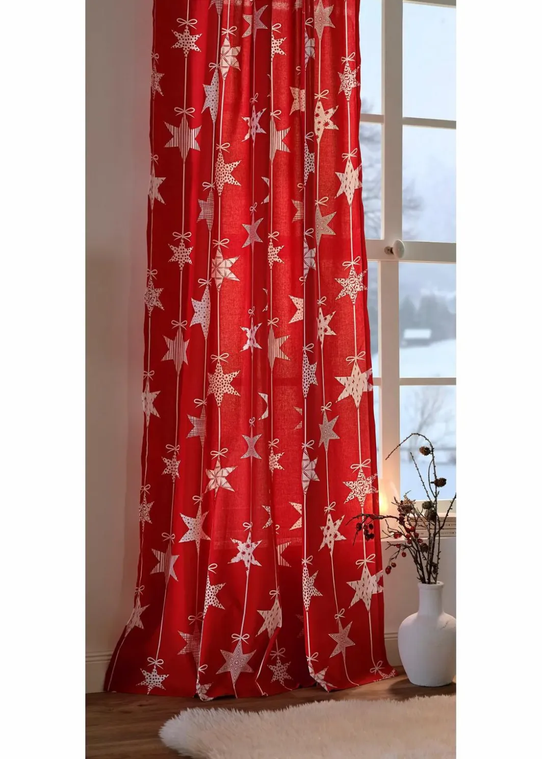 bonprix Vorhänge|Weihnachtsdeko & -Textilien·Gardinen|Vorhang mit Sternedruck inkl.Raffhalter (1er Pack)