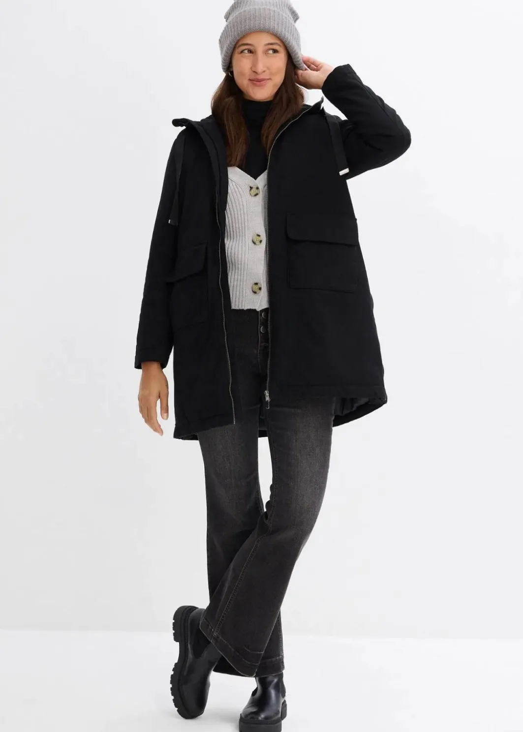 Damen bonprix Bekleidung·Hosen|Jacken & Mäntel|warm wattierter Winterparka mit Teddyfutter in Kapuze