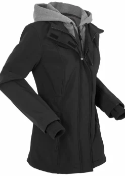 Damen bonprix Bekleidung·Hosen|Jacken & Mäntel|wasserabweisende Softshell-Longjacke, 2 in 1-Optik