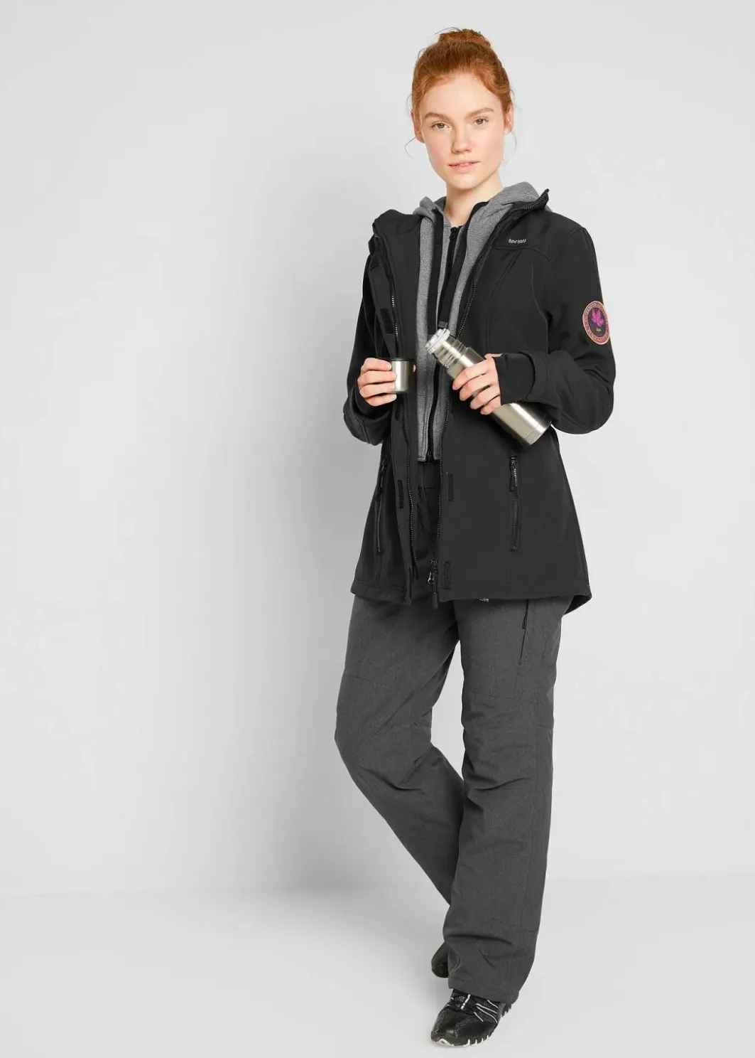 Damen bonprix Bekleidung·Hosen|Jacken & Mäntel|wasserabweisende Softshell-Longjacke, 2 in 1-Optik