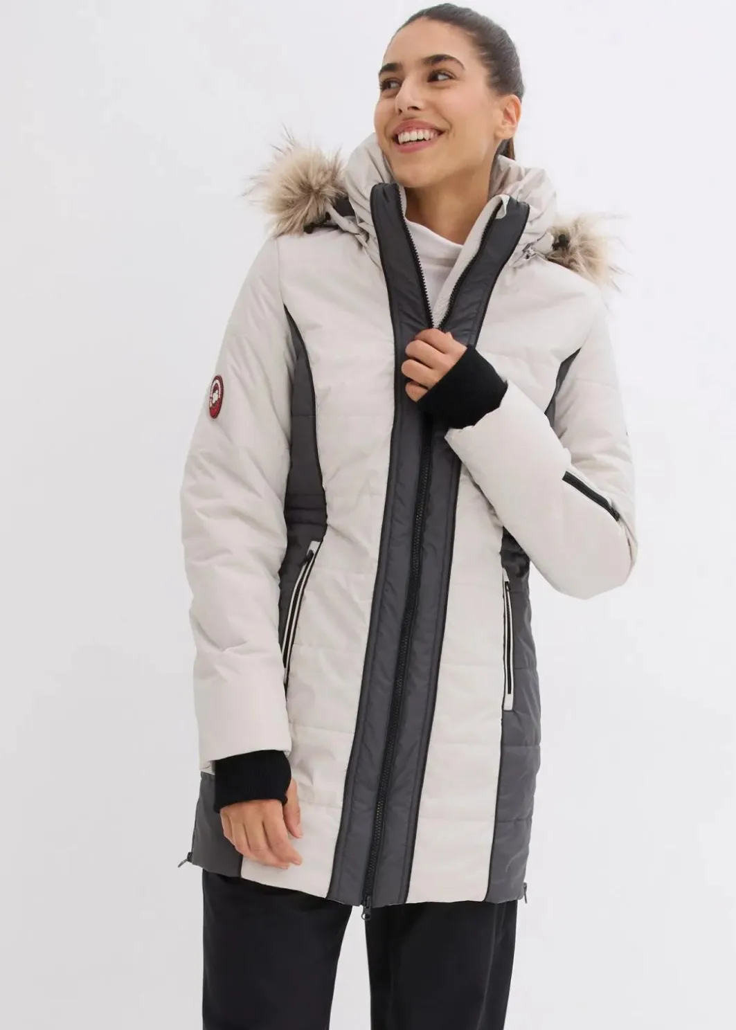 Online wasserabweisender Outdoor-Kurzmantel mit Fellimitat Damen Bekleidung·Hosen|Jacken & Mäntel