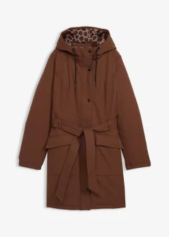Damen bonprix Bekleidung·Hosen|Jacken & Mäntel|Wasserabweisender Outdoor-Kurzmantel mit Gürtel, Leo-Futter
