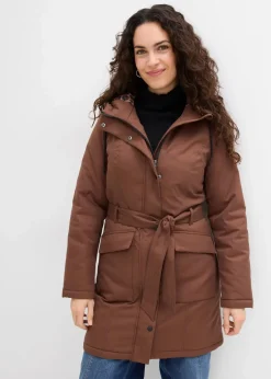 Damen bonprix Bekleidung·Hosen|Jacken & Mäntel|Wasserabweisender Outdoor-Kurzmantel mit Gürtel, Leo-Futter