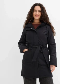 Damen bonprix Jacken & Mäntel|Bekleidung·Hosen|Wasserabweisender Outdoor-Kurzmantel mit Gürtel, Leo-Futter