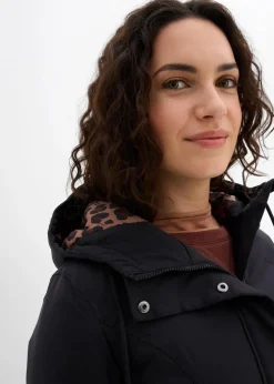 Damen bonprix Jacken & Mäntel|Bekleidung·Hosen|Wasserabweisender Outdoor-Kurzmantel mit Gürtel, Leo-Futter