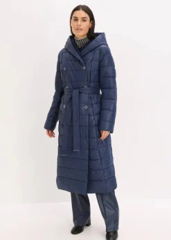 Damen bonprix Bekleidung·Hosen|Jacken & Mäntel|wasserabweisender Steppmantel mit Wollimitat Besatz und Bindegürtel (2-tlg.)