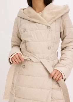 wasserabweisender Steppmantel mit Wollimitat Besatz und Bindegürtel (2-tlg.) Damen Jacken & Mäntel|Bekleidung·Hosen