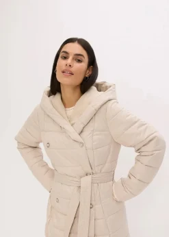 wasserabweisender Steppmantel mit Wollimitat Besatz und Bindegürtel (2-tlg.) Damen Jacken & Mäntel|Bekleidung·Hosen