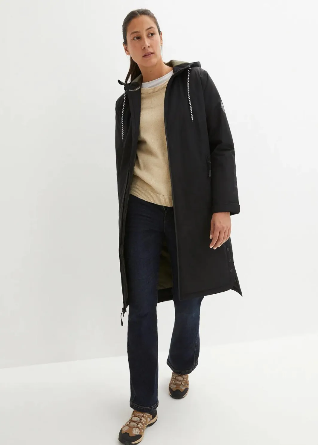 Damen bonprix Bekleidung·Hosen|Jacken & Mäntel|wasserdichter, wattierter Regenmantel in Midi-Länge