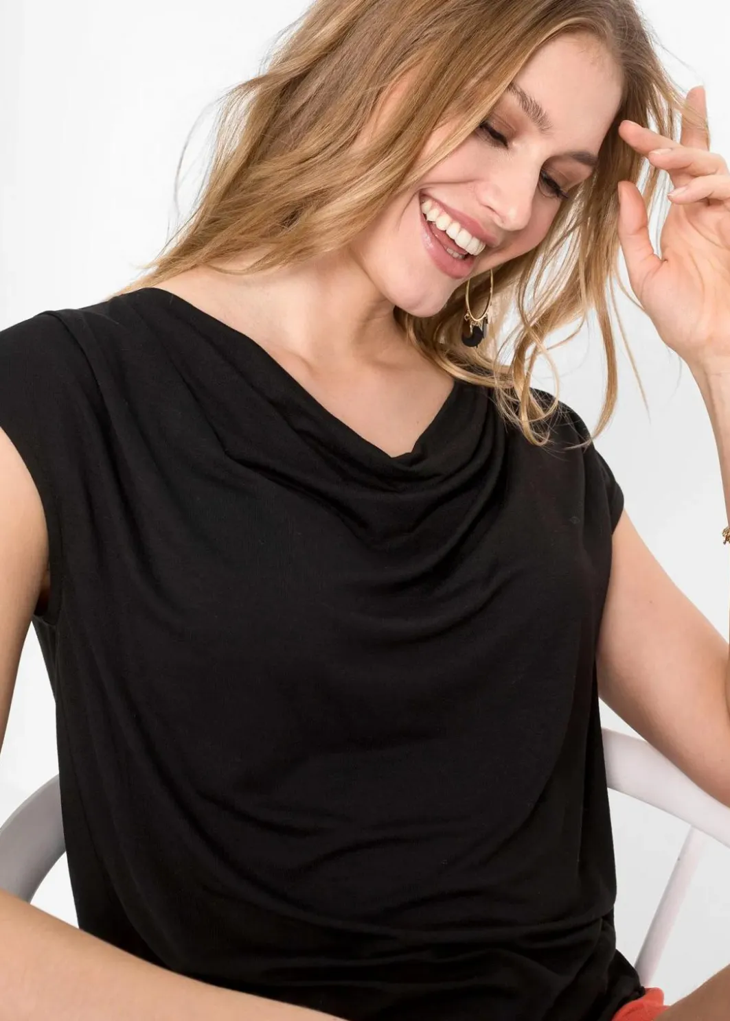 Damen bonprix Shirts & Tops|Nachhaltigere Materialien|Wasserfall-Shirt aus Viskose-Mix