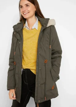 Damen bonprix Jacken & Mäntel|Bekleidung·Hosen|Wattierter Parka mit Fellimitat-Besatz