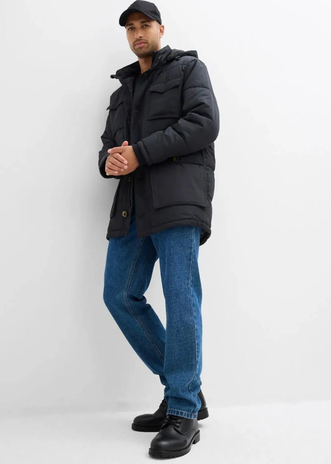 Online wattierter Stepp-Parka mit aufgesetzten Taschen und abnehmbarer Kapuze Herren Große Größen|Jacken & Mäntel