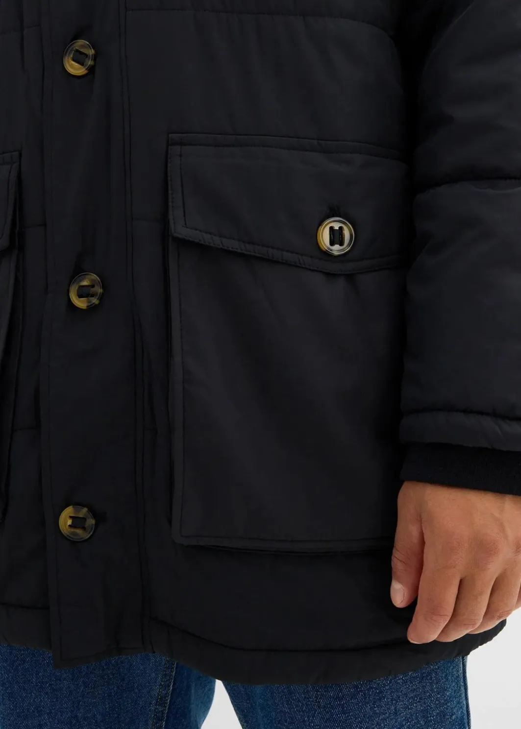Online wattierter Stepp-Parka mit aufgesetzten Taschen und abnehmbarer Kapuze Herren Große Größen|Jacken & Mäntel