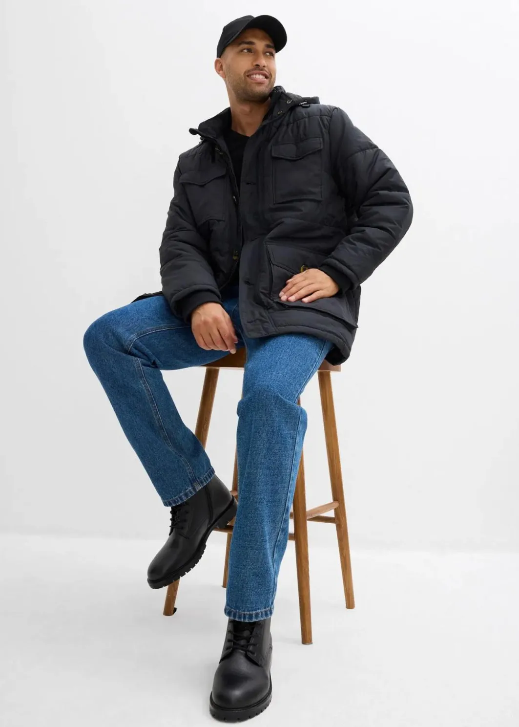 Online wattierter Stepp-Parka mit aufgesetzten Taschen und abnehmbarer Kapuze Herren Große Größen|Jacken & Mäntel