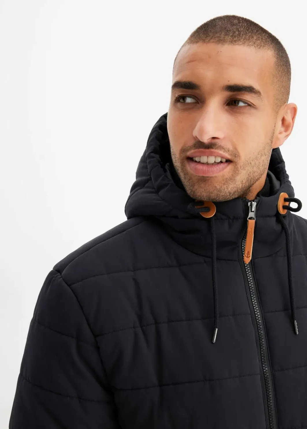 Clearance wattierter Stepp-Parka mit Kapuze und Lederimitat-Details Herren Große Größen|Jacken & Mäntel
