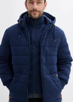 Outlet wattierter Stepp-Parka mit Kapuze und Lederimitat-Details Herren Jacken & Mäntel|Große Größen