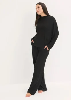 Hot Weit geschnittener Loungewear Hausanzug aus weicher Rippe Damen Homewear|Nachtwäsche