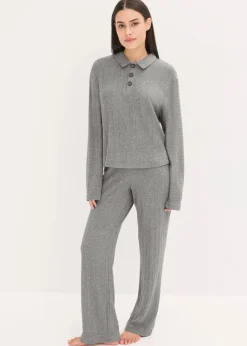 Damen bonprix Nachtwäsche|Homewear|Weit geschnittener Loungewear Hausanzug aus weicher Rippe